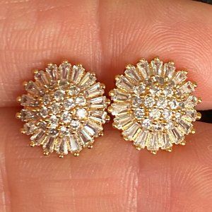 18K GOLD PLATED STUD EARRINGS FLOWERS ZIRCON WEDDING